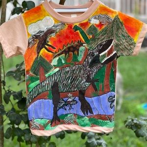 Beforeland handpainted dinosaur safari cotton polyester short sleeve shirt